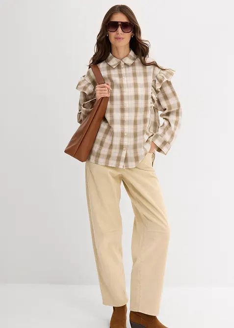 Skjortblus med volanger, bonprix