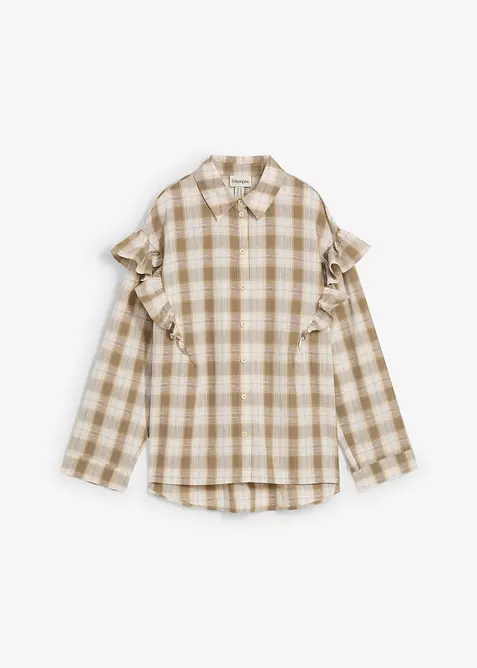 Skjortblus med volanger, bonprix