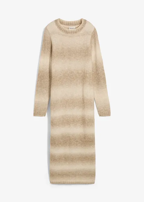 Stickad klänning av mjuk yllemix, bonprix