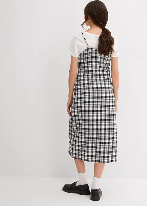 Flanellklänning med axelband, av bomull, bonprix