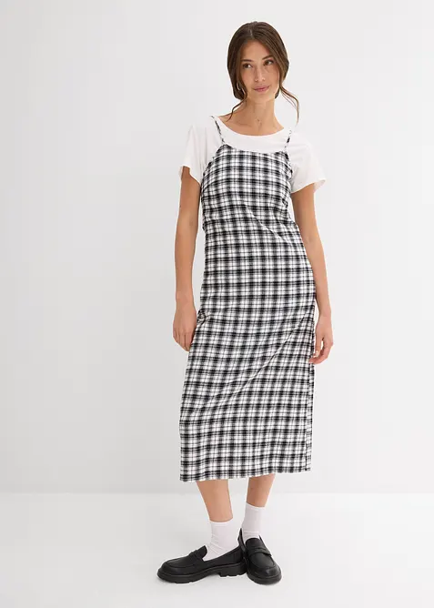 Flanellklänning med axelband, av bomull, bonprix