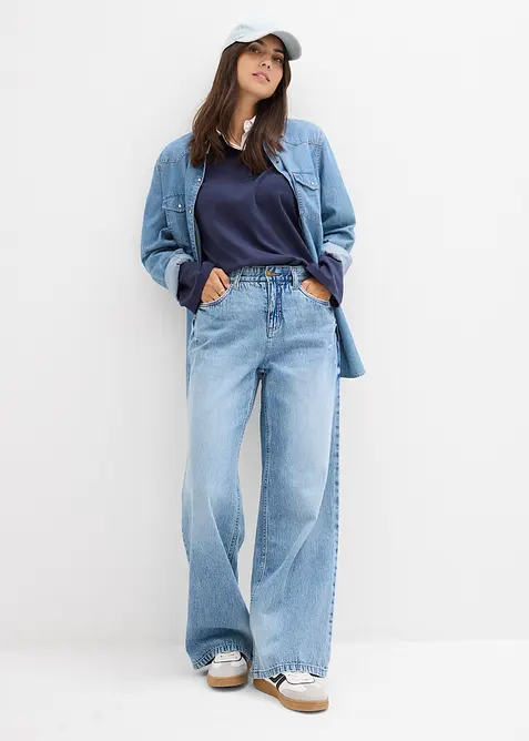 Wide Leg Jeans Mid Waist, Low Stretch, bonprix