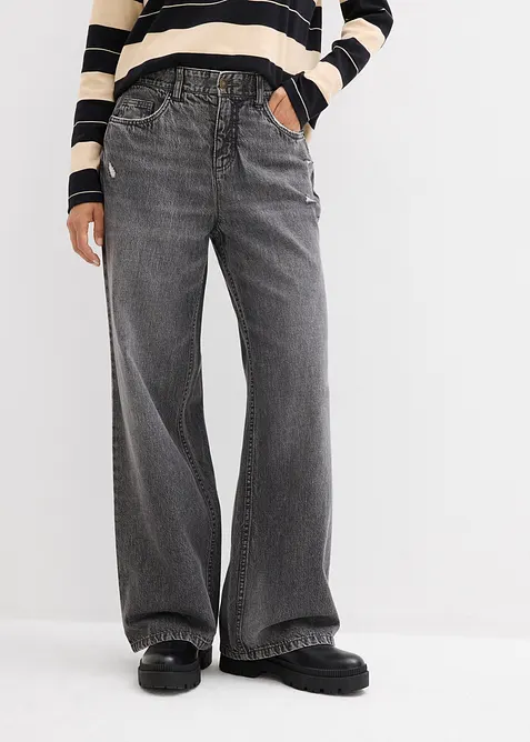 Wide Leg Jeans Mid Waist, Low Stretch, bonprix
