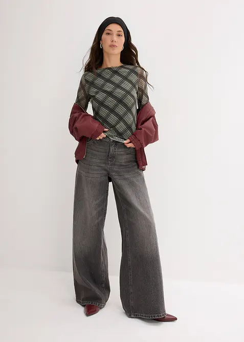 Långärmad topp av tunn mesh, bonprix