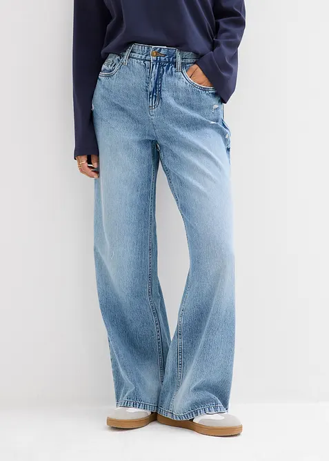 Wide Leg Jeans Mid Waist, Low Stretch, bonprix