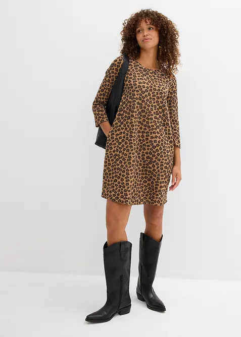 Kort trikåklänning med stickad effekt, bonprix