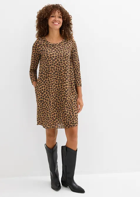 Kort trikåklänning med stickad effekt, bonprix