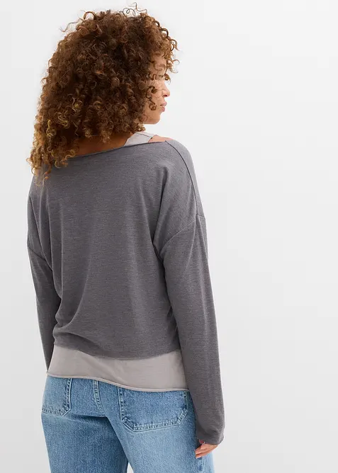 Linne och l&aring;ng&auml;rmad topp av jersey (2 delar), bonprix