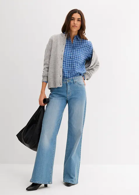 Rutig skjortblus i ren bomull, bonprix