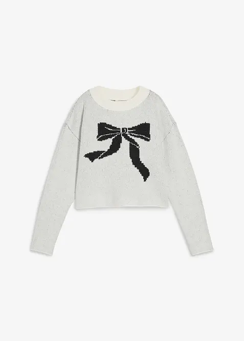 Ribbstickad tröja med rosett, bonprix