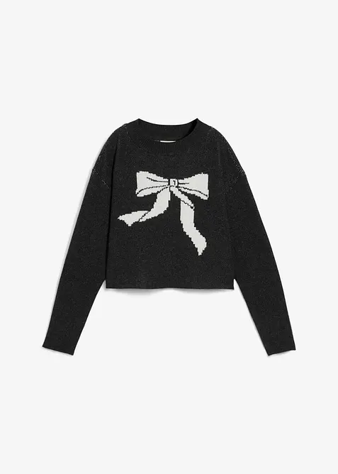 Ribbstickad tr&ouml;ja med rosett, bonprix