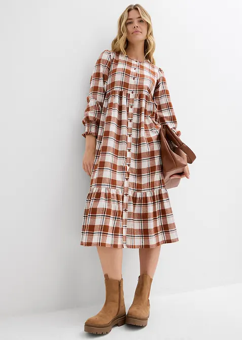 Mellanlång flanellklänning, bonprix