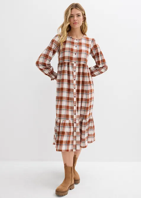 Mellanlång flanellklänning, bonprix