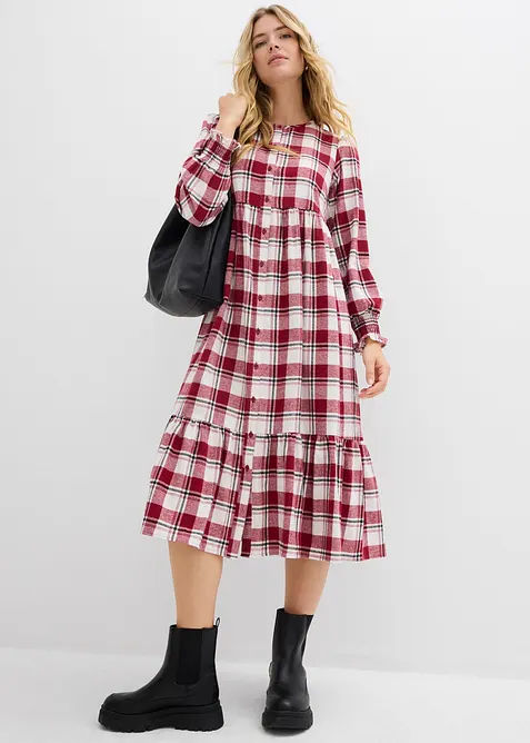 Mellanlång flanellklänning, bonprix