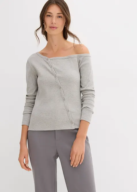 Ribbstickad topp med långa ärmar, bonprix