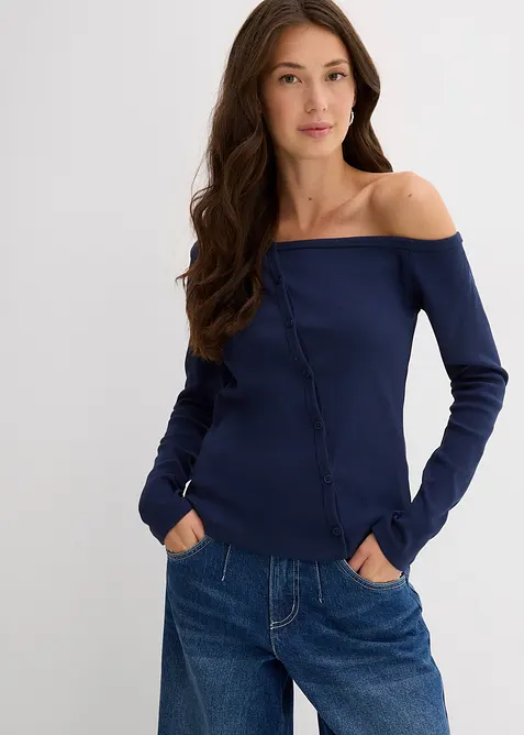 Ribbstickad topp med l&aring;nga &auml;rmar, bonprix