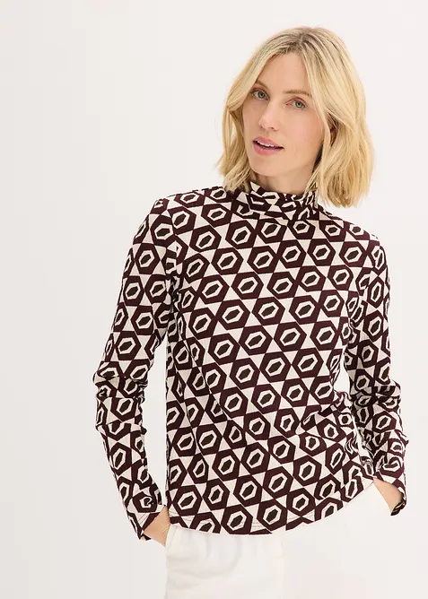 Långärmad topp med ståkrage och struktur, bonprix