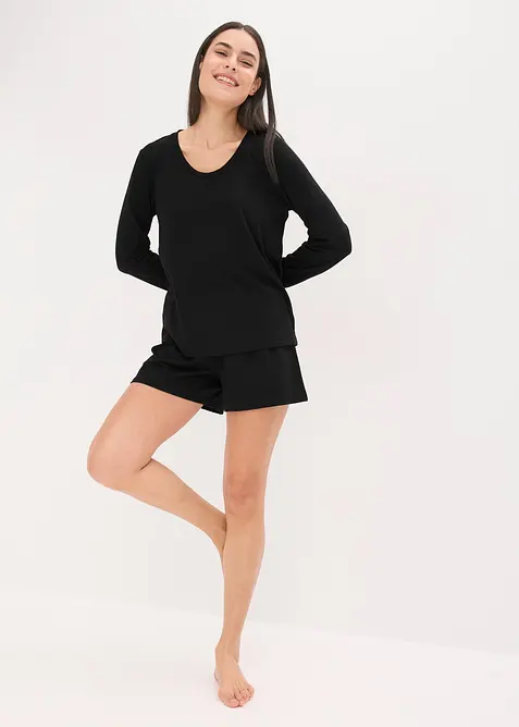 Långärmad topp och shorts i mjukt material, bonprix