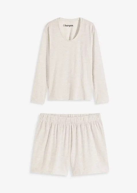 Långärmad topp och shorts i mjukt material, bonprix