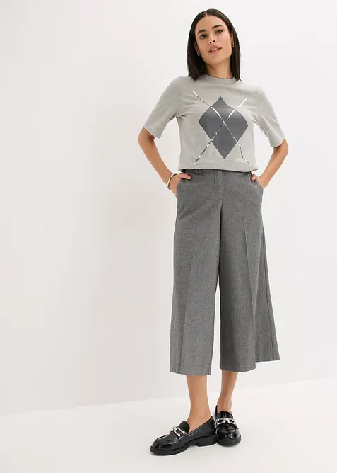 Kortärmad topp med paljetter och tryck, bonprix