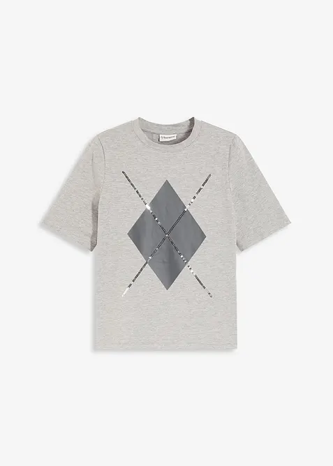 Kortärmad topp med paljetter och tryck, bonprix