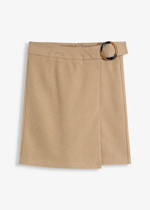 Kjol med omlotteffekt och fiskbensmönster, bonprix