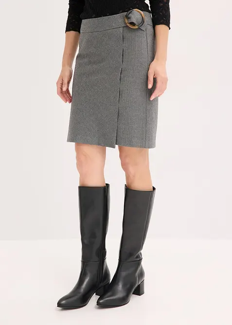 Kjol med omlotteffekt och fiskbensmönster, bonprix