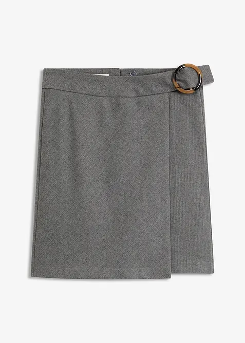 Kjol med omlotteffekt och fiskbensmönster, bonprix