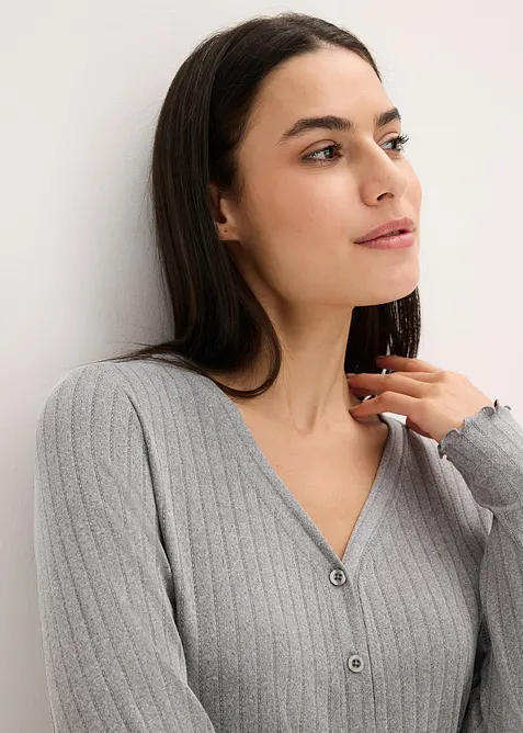 Trikåbyxa och cardigan i mjuk pointellejersey, bonprix