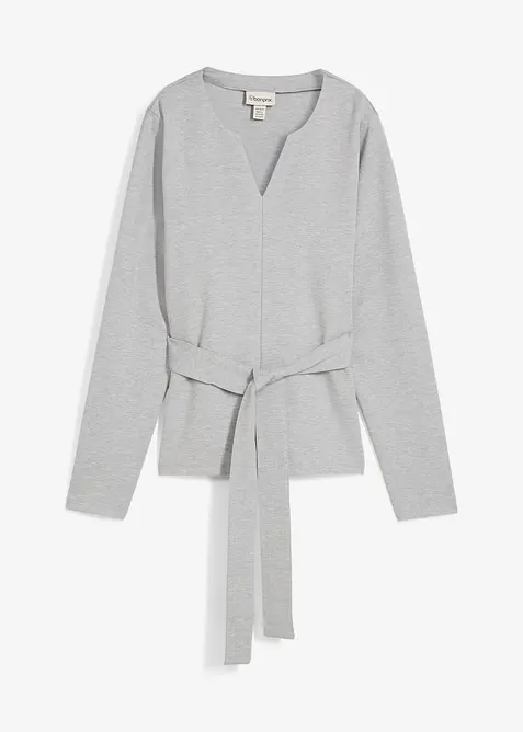 Långärmad topp med bredd knytband, av viskosmix, bonprix