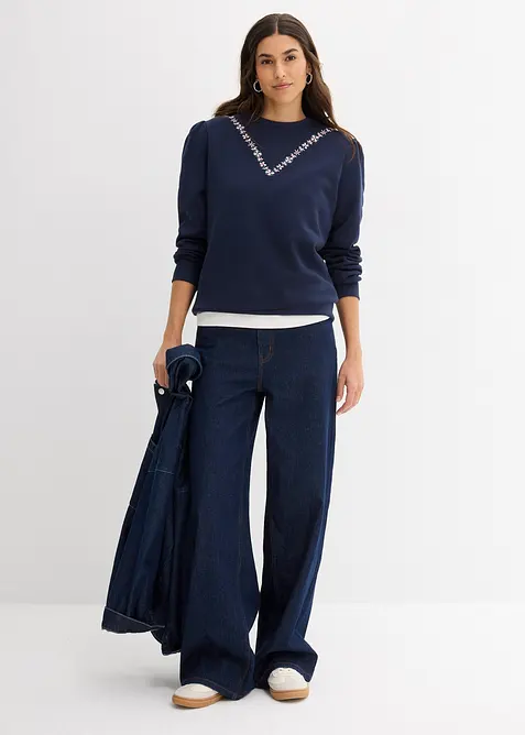 Sweatshirt med broderi i bomullsmix, bonprix