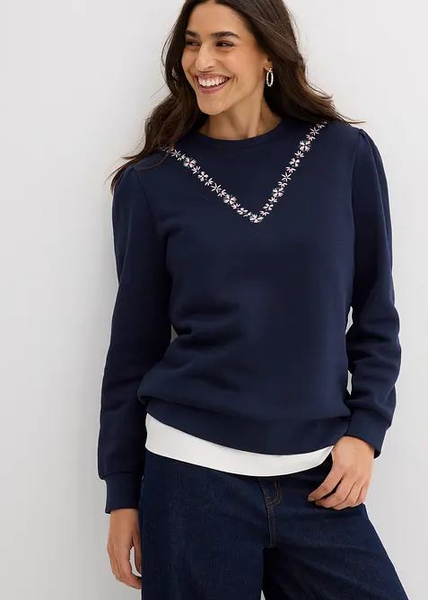 Sweatshirt med broderi i bomullsmix, bonprix