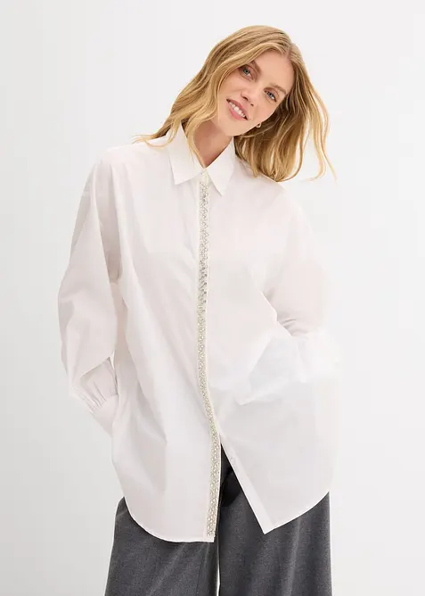 Skjortblus med strassapplikation, bonprix
