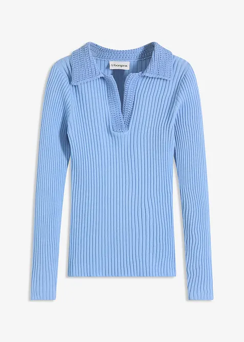 Finstickad tröja med klädsam krage, bonprix