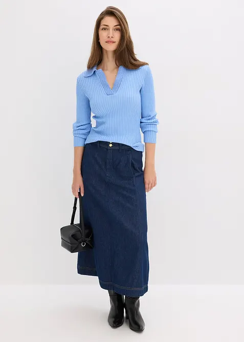 Finstickad tröja med klädsam krage, bonprix