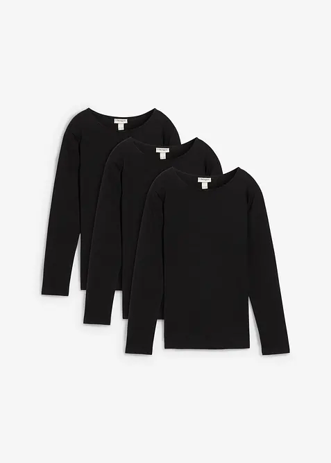 Långärmad topp av ren bomull (3-pack), bonprix