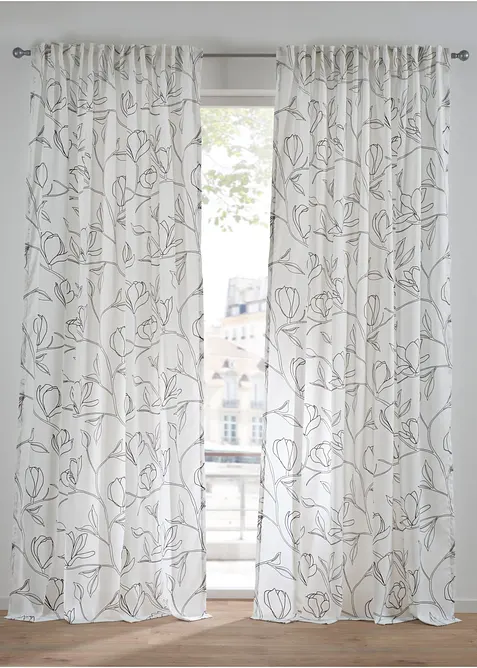 Gardin av återvunnen polyester med bladmönster (1-pack), bonprix