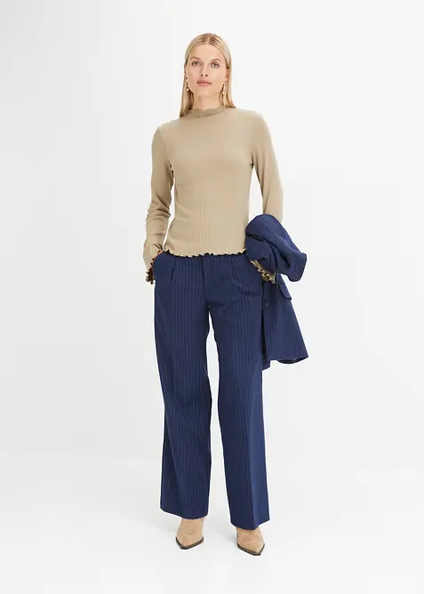 Ribbstickad l&aring;ng&auml;rmad T-shirt, bonprix