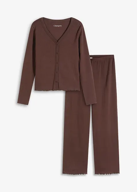 Ribbstickad pyjamas med knappsl&aring;, bonprix