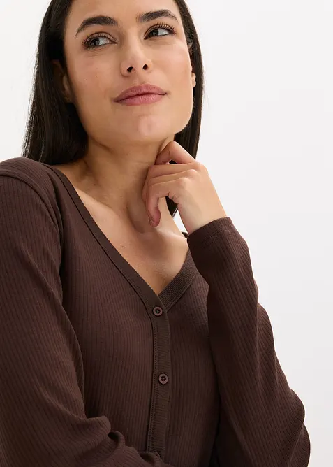 Ribbstickad pyjamas med knappsl&aring;, bonprix