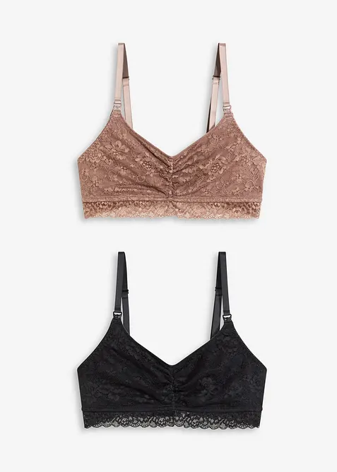 Amningsbehå utan bygel, med spets och ekologisk bomull (2-pack), bonprix