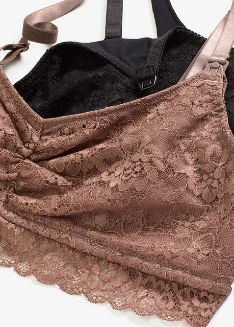 Amningsbehå utan bygel, med spets och ekologisk bomull (2-pack), bonprix