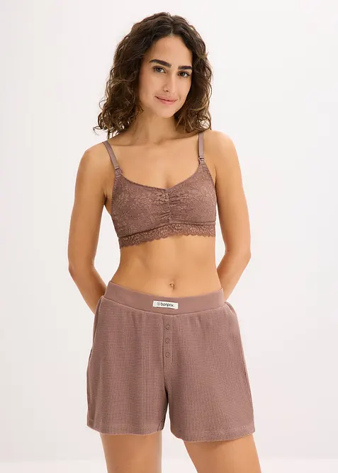 Amningsbehå utan bygel, med spets och ekologisk bomull (2-pack), bonprix