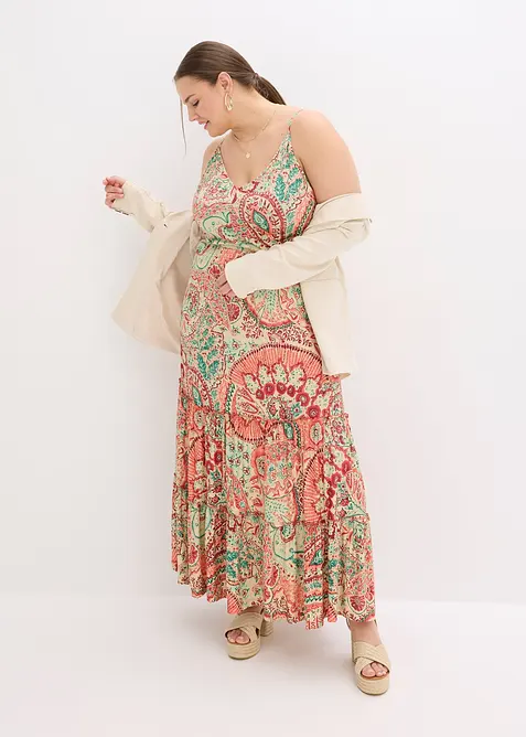 Jerseyklänning med smala axelband i mjuk viskosmix, bonprix