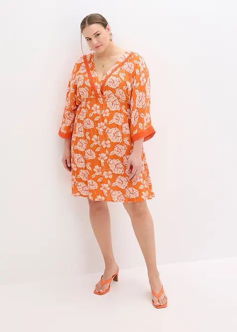 Tunikaklänning med spets i viskos med struktur, bonprix