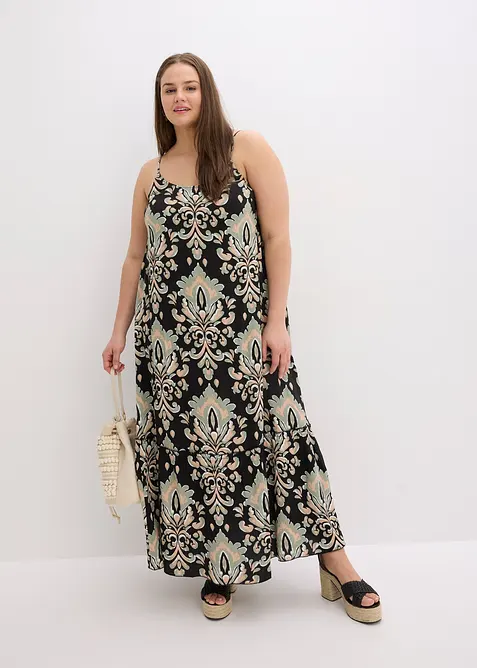 Klänning av viskos med struktur, med axelband, bonprix