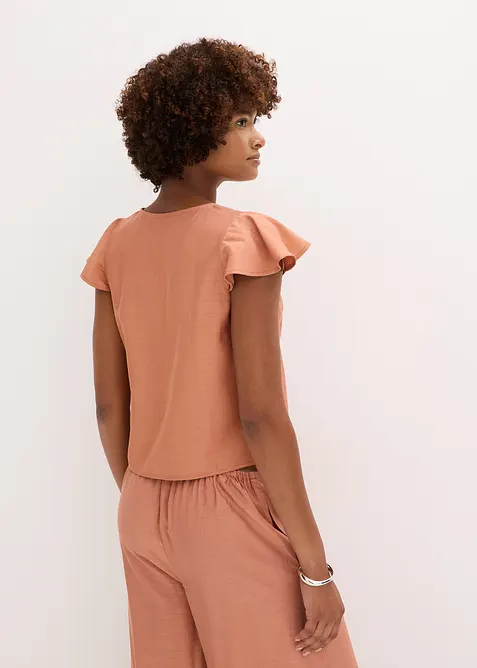 Blus med volangärmar i  glansigt material, bonprix