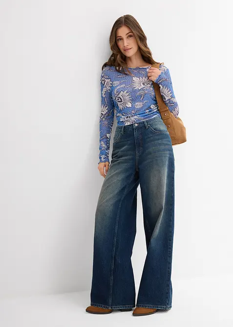 Långärmad topp i fintrådig mesh, bonprix