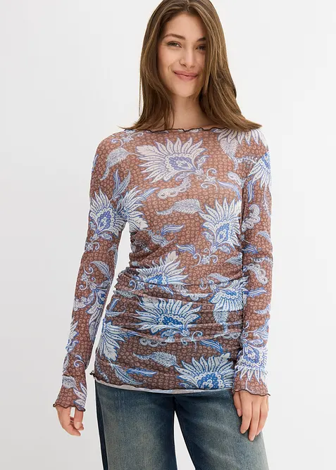 Långärmad topp i fintrådig mesh, bonprix