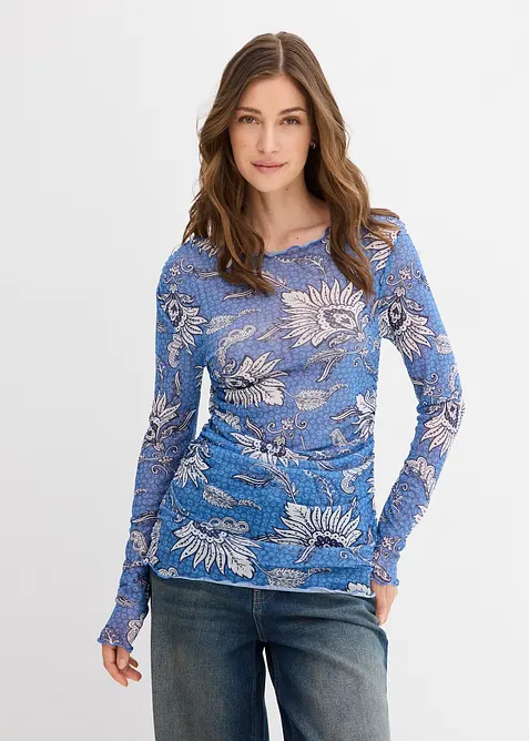 Långärmad topp i fintrådig mesh, bonprix